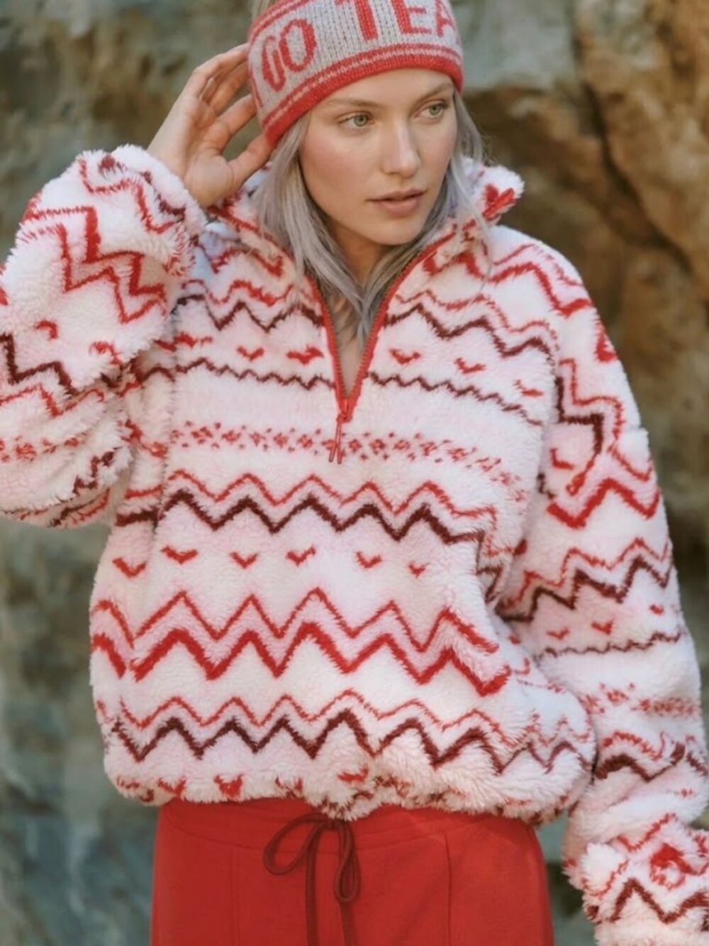 Anthropologie Beach Riot Leona Slopes Sherpa Quarter Zip Pullover